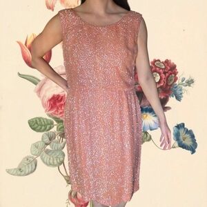 Vintage 1960's Peach Silk Sequin Dress Large Volup